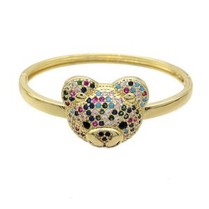 Copper Bear Bangle Pave Zircon Multicolor Gold Plated, approx 22-28mm, 55-60mm dia [FN37716]