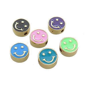Copper Emoji Beads Enamel Happy Face Gold Plated Mixed Color, approx 10mm [FN37723]
