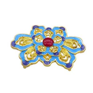 Copper Flower Pendant Blue Enamel Gold Plated, approx 25-40mm [FN37735]
