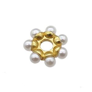 Copper Daisy Flower Spacer Beads Rondelle Pave Pearlized Plastic Gold Plated, approx 11.5mm [FN37736]