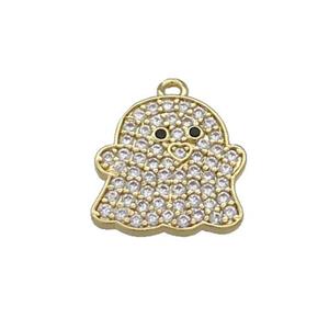 Copper Ghost Charms Pendant Pave Zircon Halloween Gold Plated, approx 13mm [FN37743]