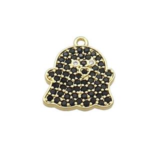 Copper Ghost Charms Pendant Pave Black Zircon Halloween Gold Plated, approx 13mm [FN37745]
