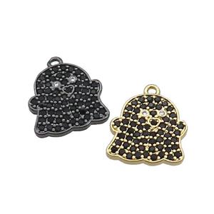Copper Ghost Charms Pendant Pave Black Zircon Halloween Mixed, approx 13mm [FN37747]