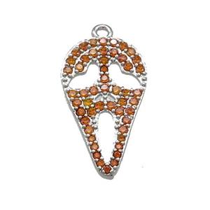 Copper Pendant Pave Orange Zircon Ghost Halloween Charms Platinum Plated, approx 11.5-20mm [FN37754]