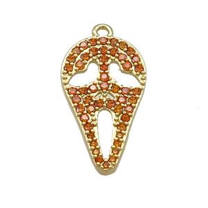 Copper Pendant Pave Orange Zircon Ghost Halloween Charms Gold Plated, approx 11.5-20mm [FN37755]