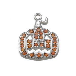 Copper Pumpkin Pendant Pave Orange Zircon Halloween Platinum Plated, approx 14-16mm [FN37758]