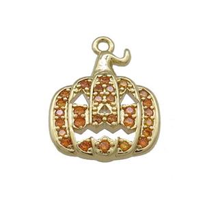 Copper Pumpkin Pendant Pave Orange Zircon Halloween Gold Plated, approx 14-16mm [FN37759]