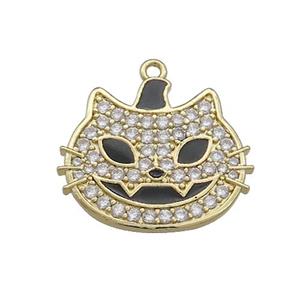 Copper Halloween Cat Charms Pendant Pave Zircon Black Enamel Gold Plated, approx 17-20mm [FN37764]