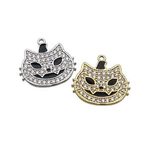 Copper Halloween Cat Charms Pendant Pave Zircon Black Enamel Mixed, approx 17-20mm [FN37765]