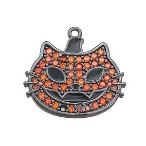 Copper Halloween Cat Charms Pendant Pave Orange Zircon Enamel Black Plated, approx 17-20mm [FN37771]