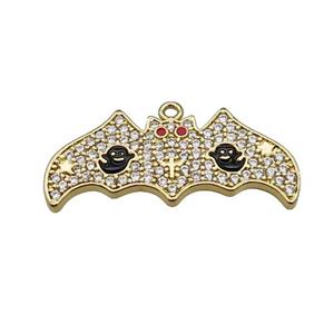 Copper Bat Pendant Pave Zircon Halloween Charms Gold Plated, approx 12-28mm [FN37774]