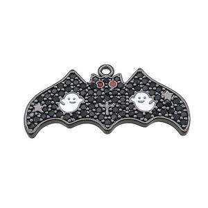 Copper Bat Pendant Pave Zircon Halloween Charms Black Plated, approx 12-28mm [FN37777]