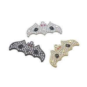 Copper Bat Pendant Pave Zircon Halloween Charms Mixed, approx 12-28mm [FN37778]