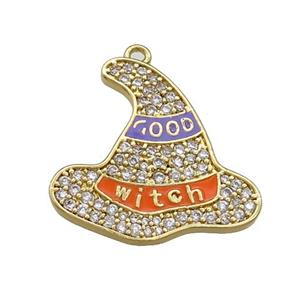 Copper Witch Hat Pendant Pave Zircon Enamel Halloween Charms Gold Plated, approx 21mm [FN37780]