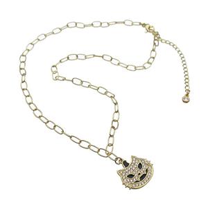 Copper Necklace With Halloween Cat Charms Pave Zircon Gold Plated, approx 17-20mm, 4-7mm, 40-45cm length [FN37785]