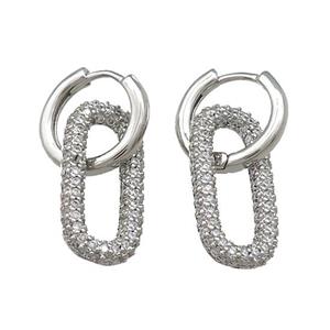 Copper Hoop Earrings Pave Zircon Platinum Plated, approx 10-20mm, 14mm dia [FN37788]