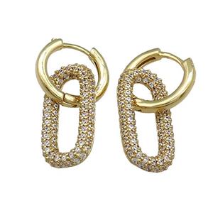 Copper Hoop Earrings Pave Zircon Gold Plated, approx 10-20mm, 14mm dia [FN37789]