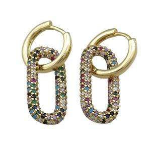 Copper Hoop Earrings Pave Multicolor Zircon Gold Plated, approx 10-20mm, 14mm dia [FN37791]