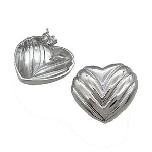 Copper Stud Earrings Heart Platinum Plated, approx 30mm [FN37794]