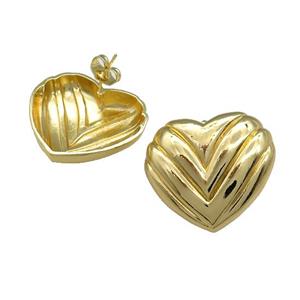 Copper Stud Earrings Heart Gold Plated, approx 30mm [FN37795]