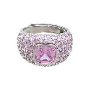 Copper Rings Pave Pink Zircon Adjustable Platinum Plated, approx 8mm, 13mm, 18mm dia [FN37803]