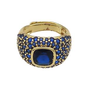 Copper Rings Pave Blue Zircon Adjustable Gold Plated, approx 8mm, 13mm, 18mm dia [FN37810]