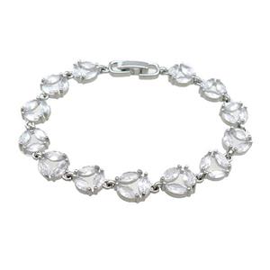 Copper Bracelets Pave Zircon Platinum Plated, approx 9mm, 10mm, 18cm length [FN37814]