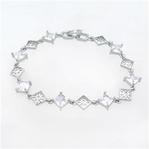 Copper Bracelets Pave Zircon Platinum Plated, approx 9mm, 18cm length [FN37816]