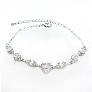 Copper Bracelets Pave Zircon Platinum Plated, approx 5-10mm, 17-23cm length [FN37818]