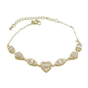 Copper Bracelets Pave Zircon Gold Plated, approx 5-10mm, 17-23cm length [FN37819]