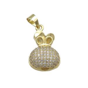 Copper Pendant Pave Zircon Moneybag Gold Plated, approx 12-19mm [FN37826]