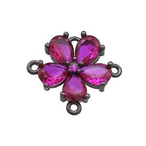 Copper Flower Connector Pave Zircon Fuchsia Black Plated, approx 16mm [FN37829]
