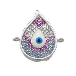 Copper Flame Connector Pave Zircon Multicolor Evil Eye Platinum Plated, approx 14.5-20mm [FN37835]
