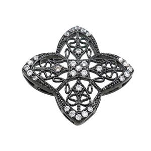 Copper Clover Connector Pave Zircon Black Plated, approx 30mm [FN37840]