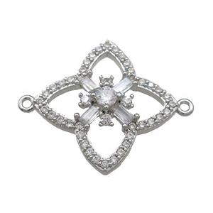 Copper Clover Connector Pave Zircon Platinum Plated, approx 18mm [FN37846]