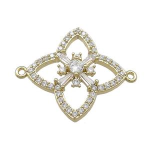 Copper Clover Connector Pave Zircon Gold Plated, approx 18mm [FN37847]