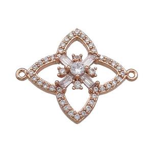 Copper Clover Connector Pave Zircon Rose Gold, approx 18mm [FN37848]