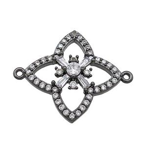 Copper Clover Connector Pave Zircon Black Plated, approx 18mm [FN37849]