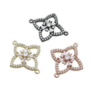 Copper Clover Connector Pave Zircon Mixed, approx 18mm [FN37850]