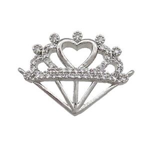 Copper Pendant Pave Zircon Diamond Shape Heart 2loops Platinum Plated, approx 18.5-23mm [FN37851]