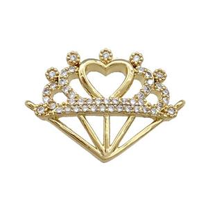 Copper Pendant Pave Zircon Diamond Shape Heart 2loops Gold Plated, approx 18.5-23mm [FN37852]