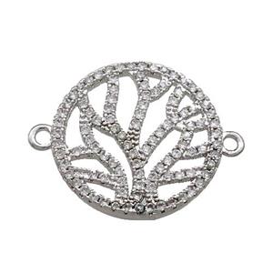 Copper Circle Connector Pave Zircon Tree Platinum Plated, approx 20mm dia [FN37860]