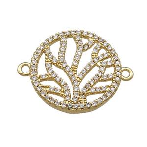 Copper Circle Connector Pave Zircon Tree Gold Plated, approx 20mm dia [FN37861]
