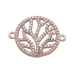 Copper Circle Connector Pave Zircon Tree Rose Gold, approx 20mm dia [FN37862]