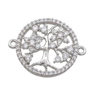 Tree Of Life Connector Pave Zircon Copper Circle Platinum Plated, approx 20mm dia [FN37870]