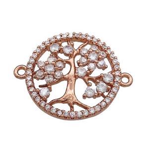 Tree Of Life Connector Pave Zircon Copper Circle Rose Gold, approx 20mm dia [FN37872]