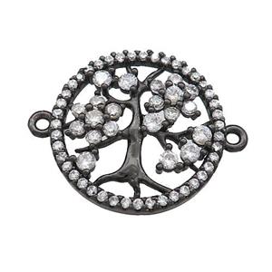 Tree Of Life Connector Pave Zircon Copper Circle Black Plated, approx 20mm dia [FN37873]