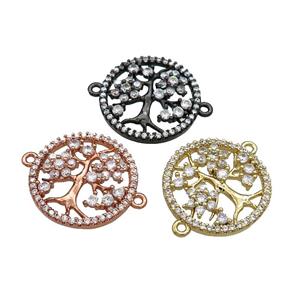 Tree Of Life Connector Pave Zircon Copper Circle Mixed, approx 20mm dia [FN37874]