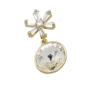 Copper Pendant Pave Crystal Glass Snowflake Gold Plated, approx 13mm, 13.5mm [FN37875]