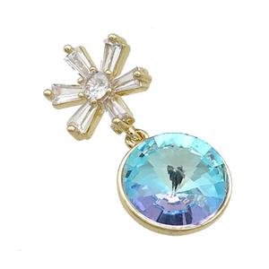 Copper Pendant Pave Blue Crystal Glass Snowflake Gold Plated, approx 13mm, 13.5mm [FN37876]